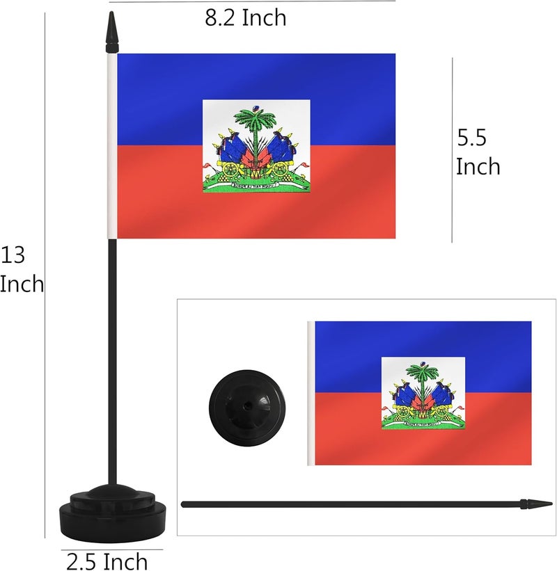 Yamiuo 2 Pack Haiti Desk Flag Set, Haitian Desktop Small Miniature Table Office Flag with 12" Black Pole and Black Base, Offices, Classroom, Home, Festival Decoration (Haiti) - Image 2